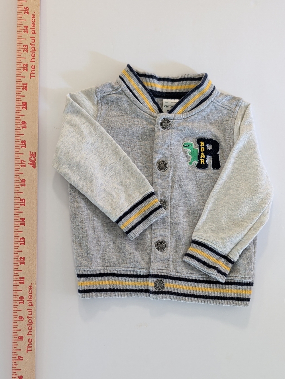 Carter's Gray Button-Up Baby 9 Mos Varsity Bomber Jacket with Yellow & Navy Trim